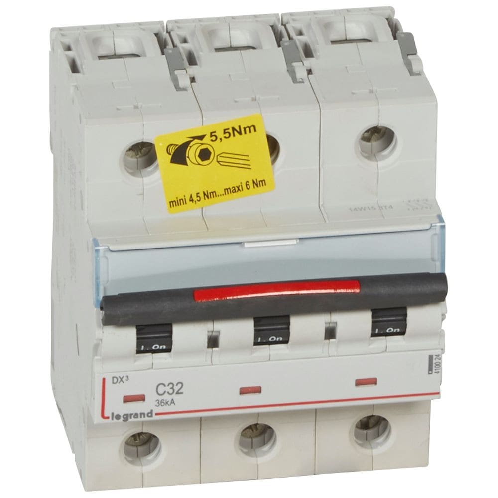 Legrand - Disjoncteur DX3 36kA arrivée haute/départ bas vis 3P 32A - courbe C - 4,5 mod