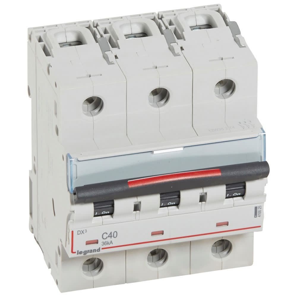 Legrand - Disjoncteur DX3 36kA arrivée haute/départ bas vis 3P 40A - courbe C - 4,5 mod