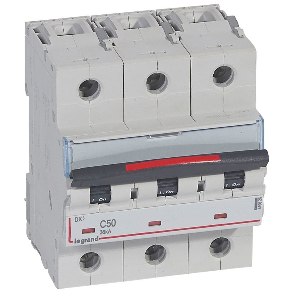 Legrand - Disjoncteur DX3 36kA arrivée haute/départ bas vis 3P 50A - courbe C - 4,5 mod