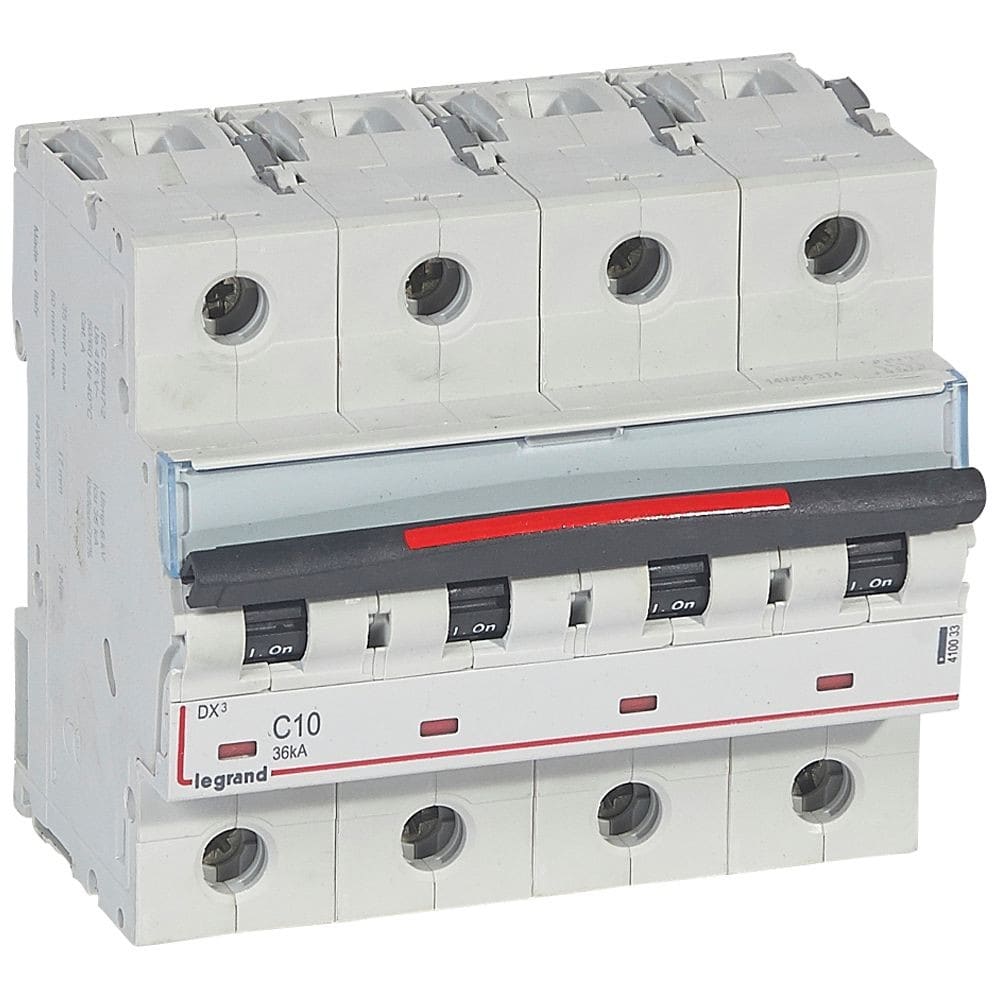 Legrand - Disjoncteur DX3 36kA arrivée haute/départ bas vis 4P 10A - courbe C - 6 mod