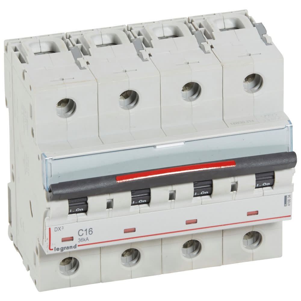 Legrand - Disjoncteur DX3 36kA arrivée haute/départ bas vis 4P 16A - courbe C - 6 mod