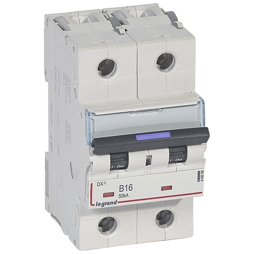 Legrand - Disjoncteur DX3 50kA arrivée haute/départ bas vis 2P 16A - courbe B - 3 mod