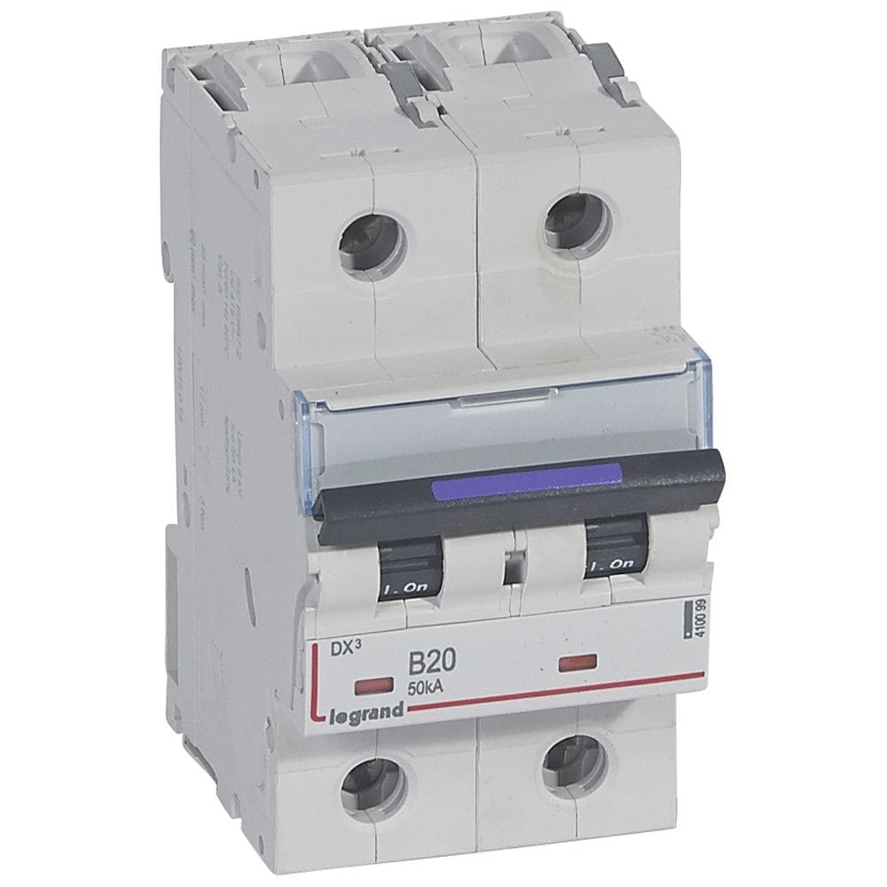 Legrand - Disjoncteur DX3 50kA arrivée haute/départ bas vis 2P 20A - courbe B - 3 mod