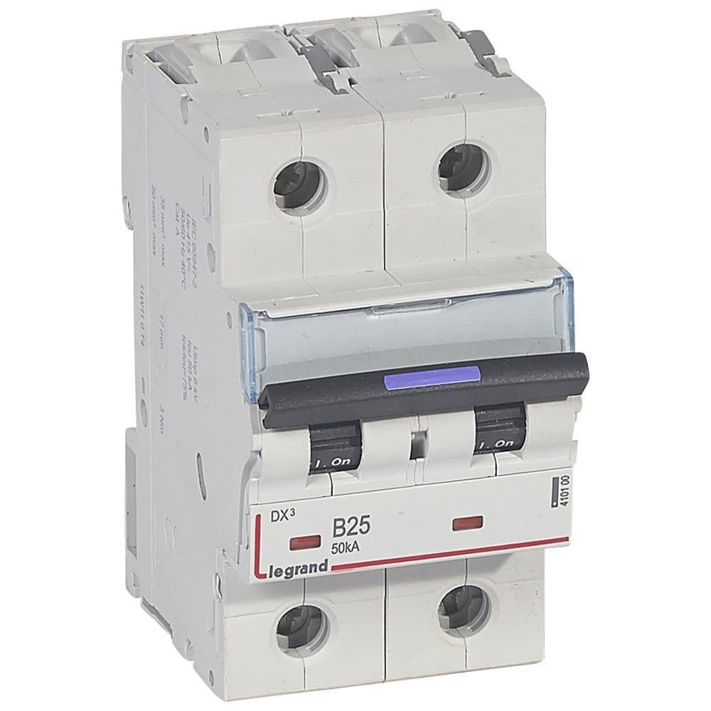 Legrand - Disjoncteur DX3 50kA arrivée haute/départ bas vis 2P 25A - courbe B - 3 mod
