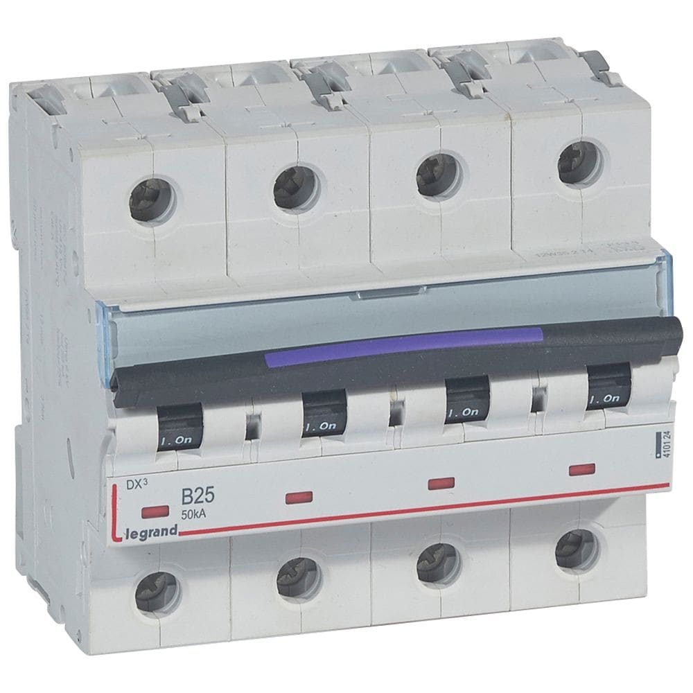Legrand - Disj. DX3 50kA arrivée haute, départ bas à vis 4P 400V~ - 25A courbe B 6 modules