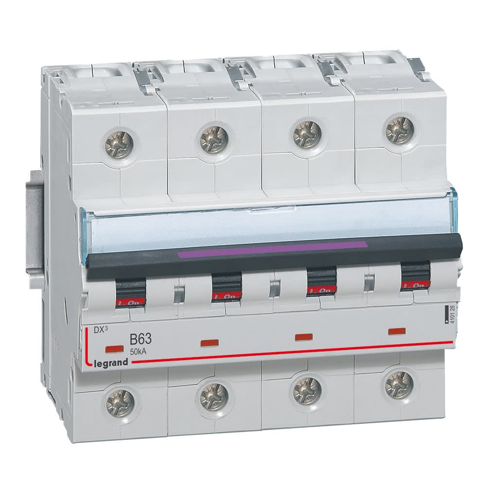Legrand - Disj. DX3 50kA arrivée haute, départ bas à vis 4P 400V~ - 63A courbe B 6 modules