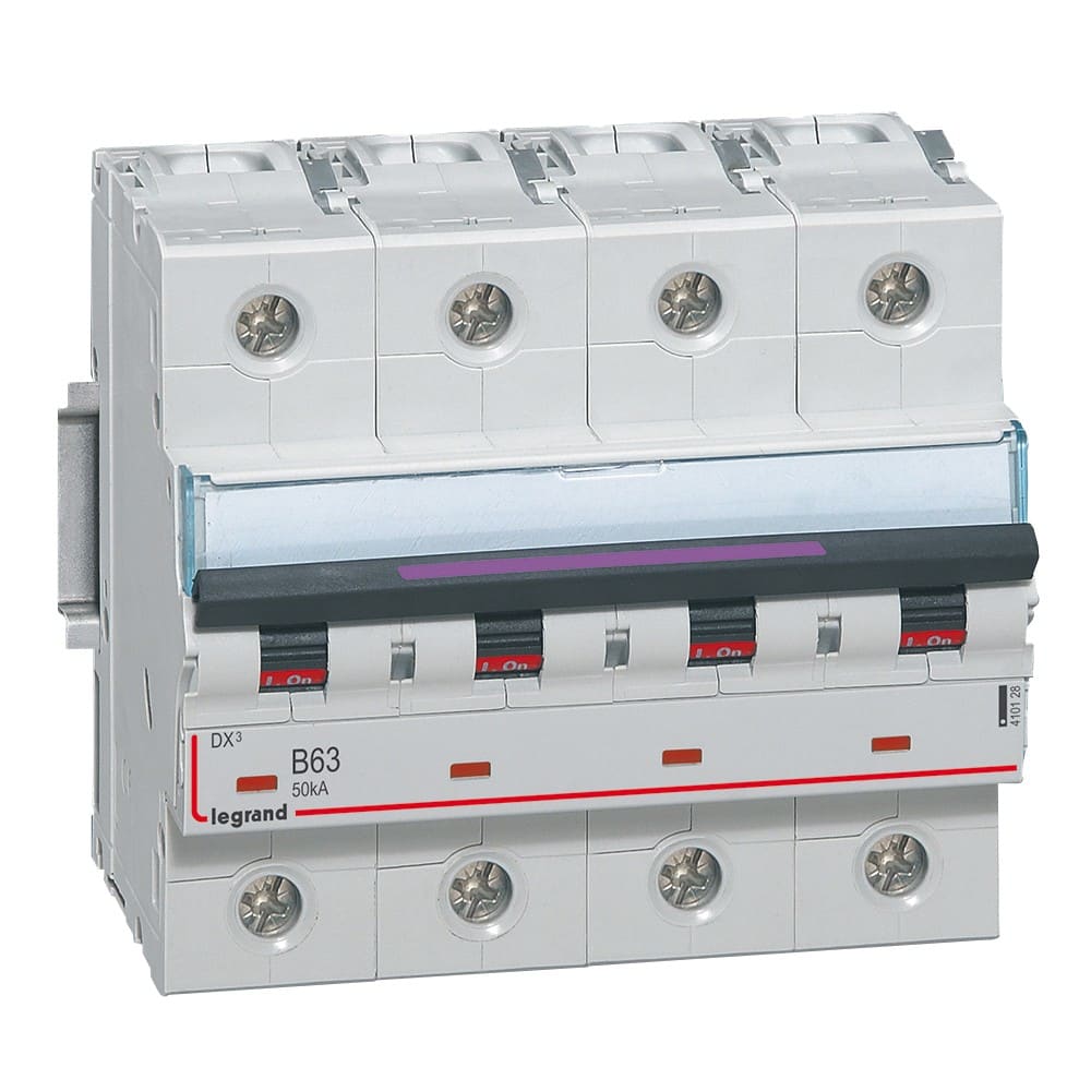 Legrand - Disj. DX3 50kA arrivée haute, départ bas à vis 4P 400V~ - 63A courbe B 6 modules