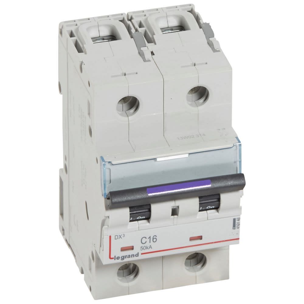 Legrand - Disjoncteur DX3 50kA arrivée haute/départ bas vis 2P 16A - courbe C - 3 mod