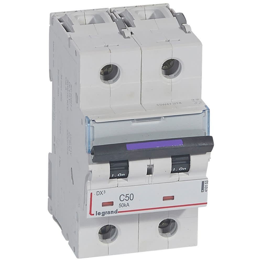 Legrand - Disjoncteur DX3 50kA arrivée haute/départ bas vis 2P 50A - courbe C - 3 mod