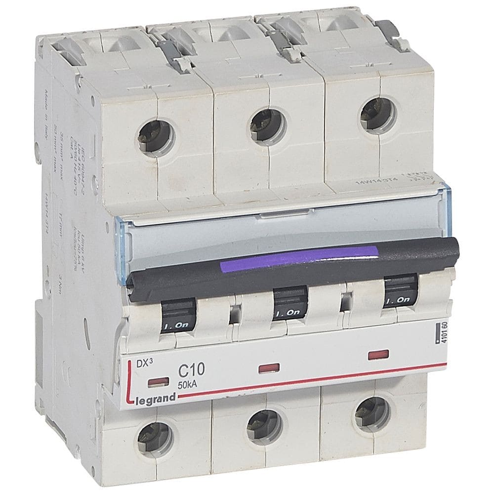 Legrand - Disjoncteur DX3 50kA arrivée haute/départ bas vis 3P 10A - courbe C - 4,5 mod