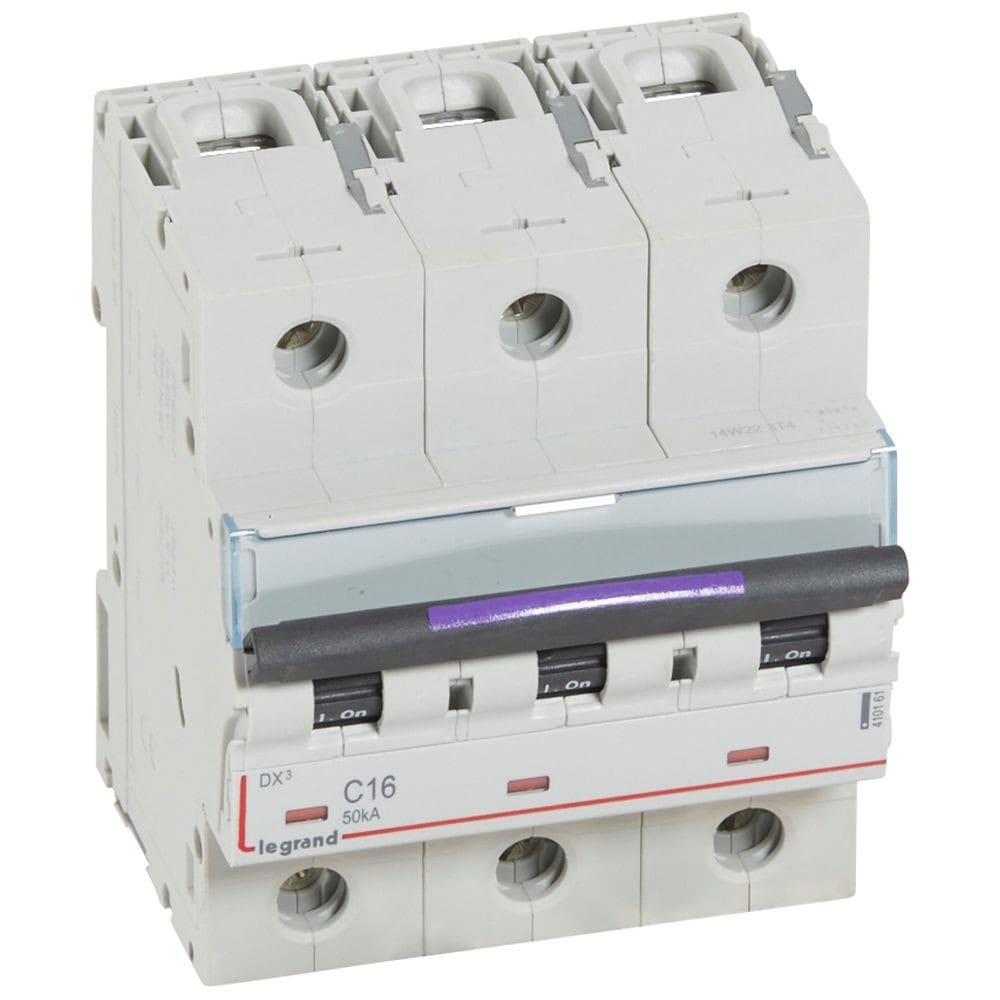 Legrand - Disjoncteur DX3 50kA arrivée haute/départ bas vis 3P 16A - courbe C - 4,5 mod