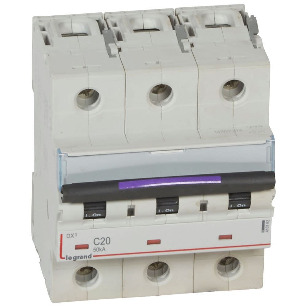 Legrand - Disjoncteur DX3 50kA arrivée haute/départ bas vis 3P 20A - courbe C - 4,5 mod