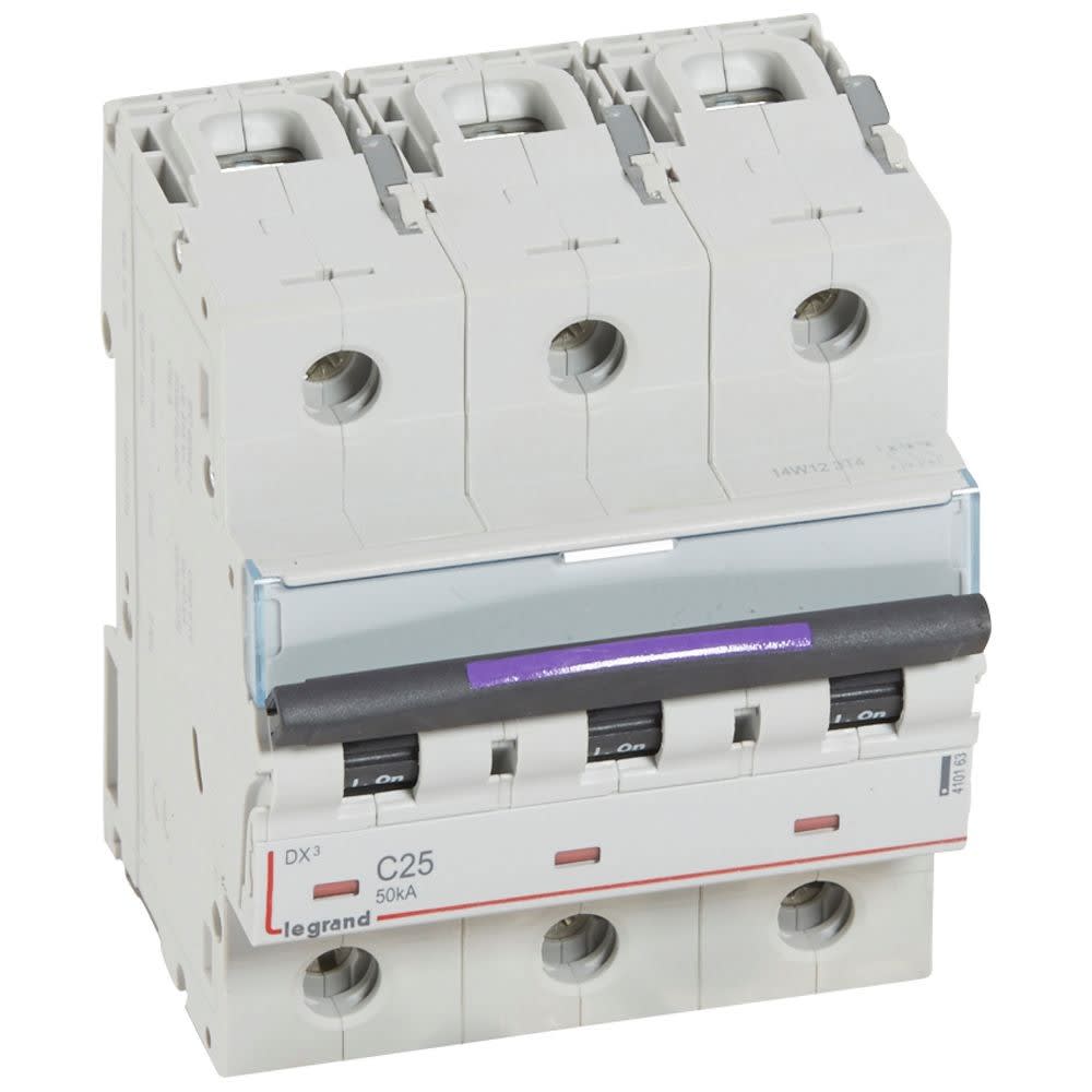 Legrand - Disjoncteur DX3 50kA arrivée haute/départ bas vis 3P 25A - courbe C - 4,5 mod