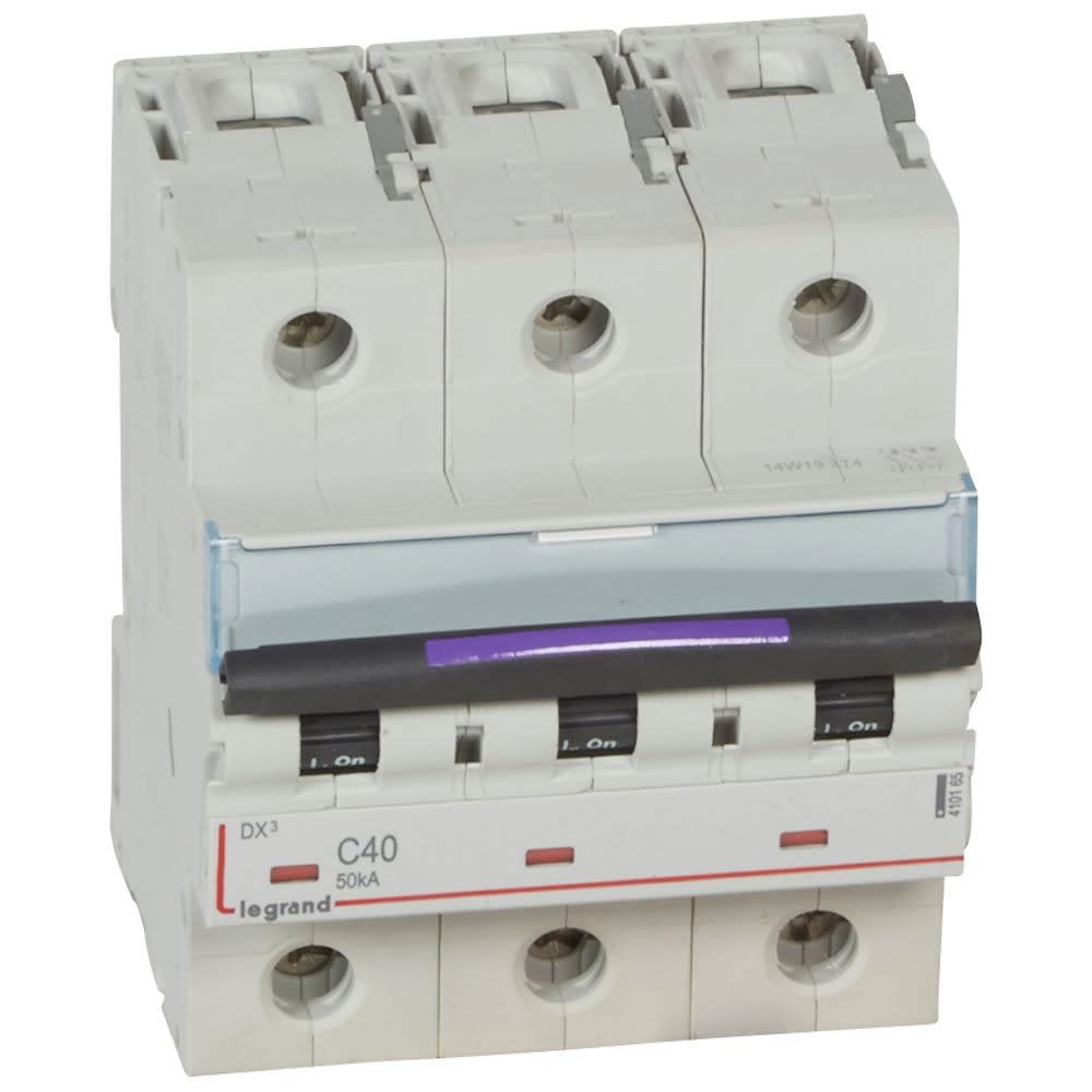 Legrand - Disjoncteur DX3 50kA arrivée haute/départ bas vis 3P 40A - courbe C - 4,5 mod