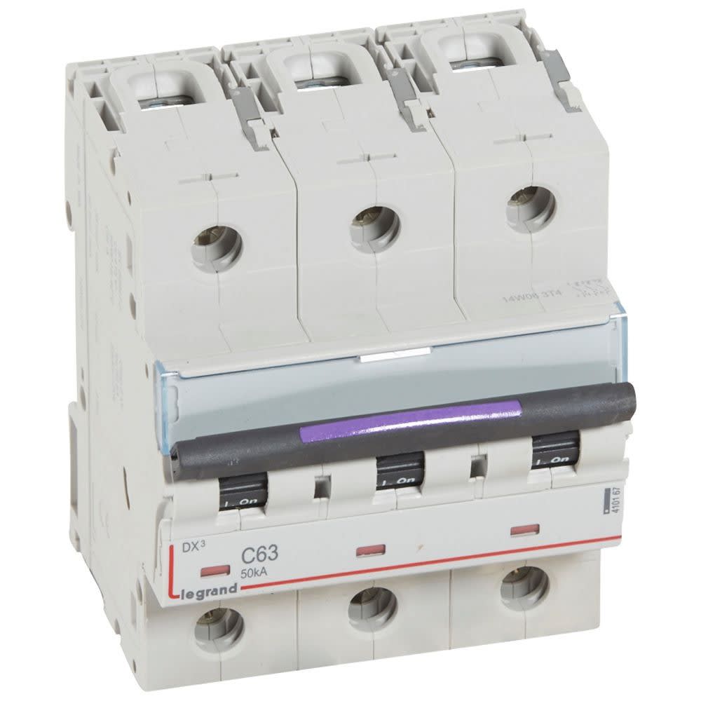 Legrand - Disjoncteur DX3 50kA arrivée haute/départ bas vis 3P 63A - courbe C - 4,5 mod