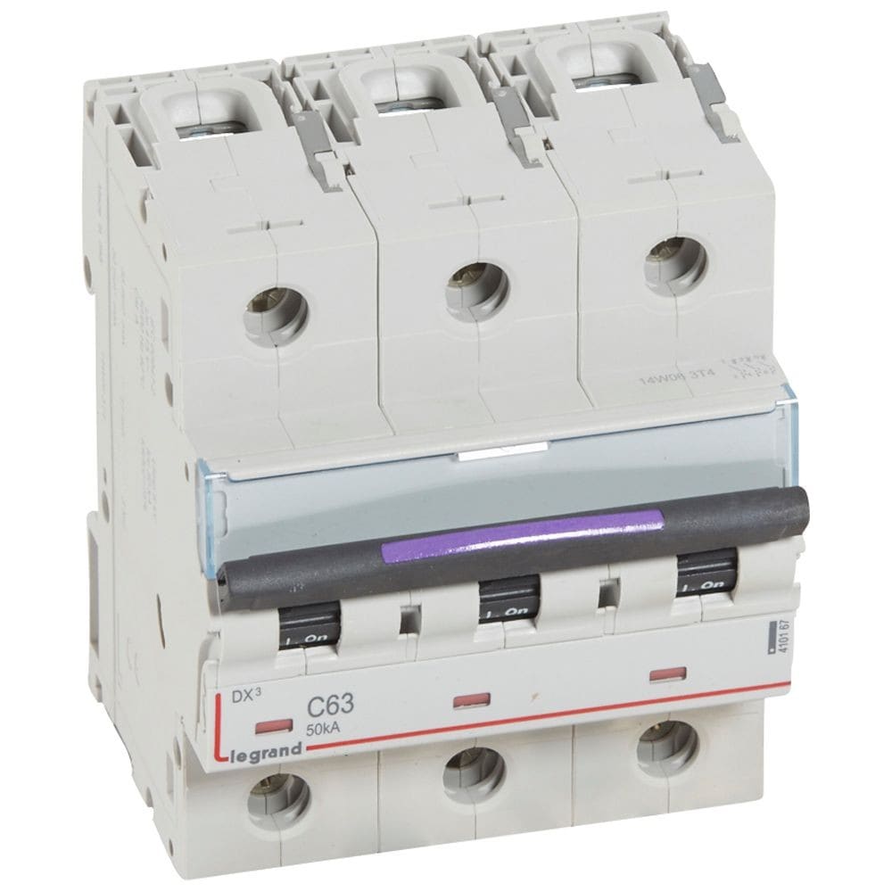 Legrand - Disjoncteur DX3 50kA arrivée haute/départ bas vis 3P 63A - courbe C - 4,5 mod