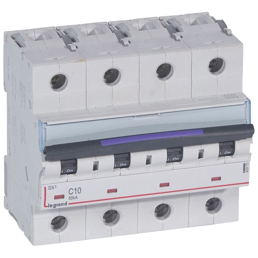 Legrand - Disj. DX3 50kA arrivée haute, départ bas à vis 4P 400V~ - 10A courbe C 6 modules