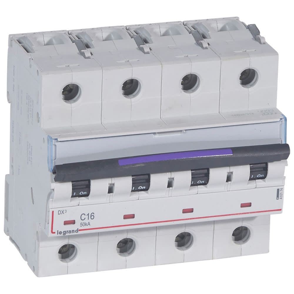 Legrand - Disj. DX3 50kA arrivée haute, départ bas à vis 4P 400V~ - 16A courbe C 6 modules