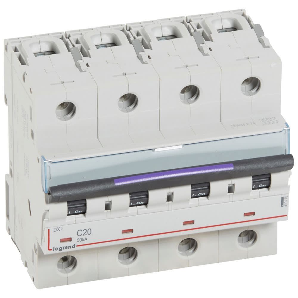 Legrand - Disj. DX3 50kA arrivée haute, départ bas à vis 4P 400V~ - 20A courbe C 6 modules