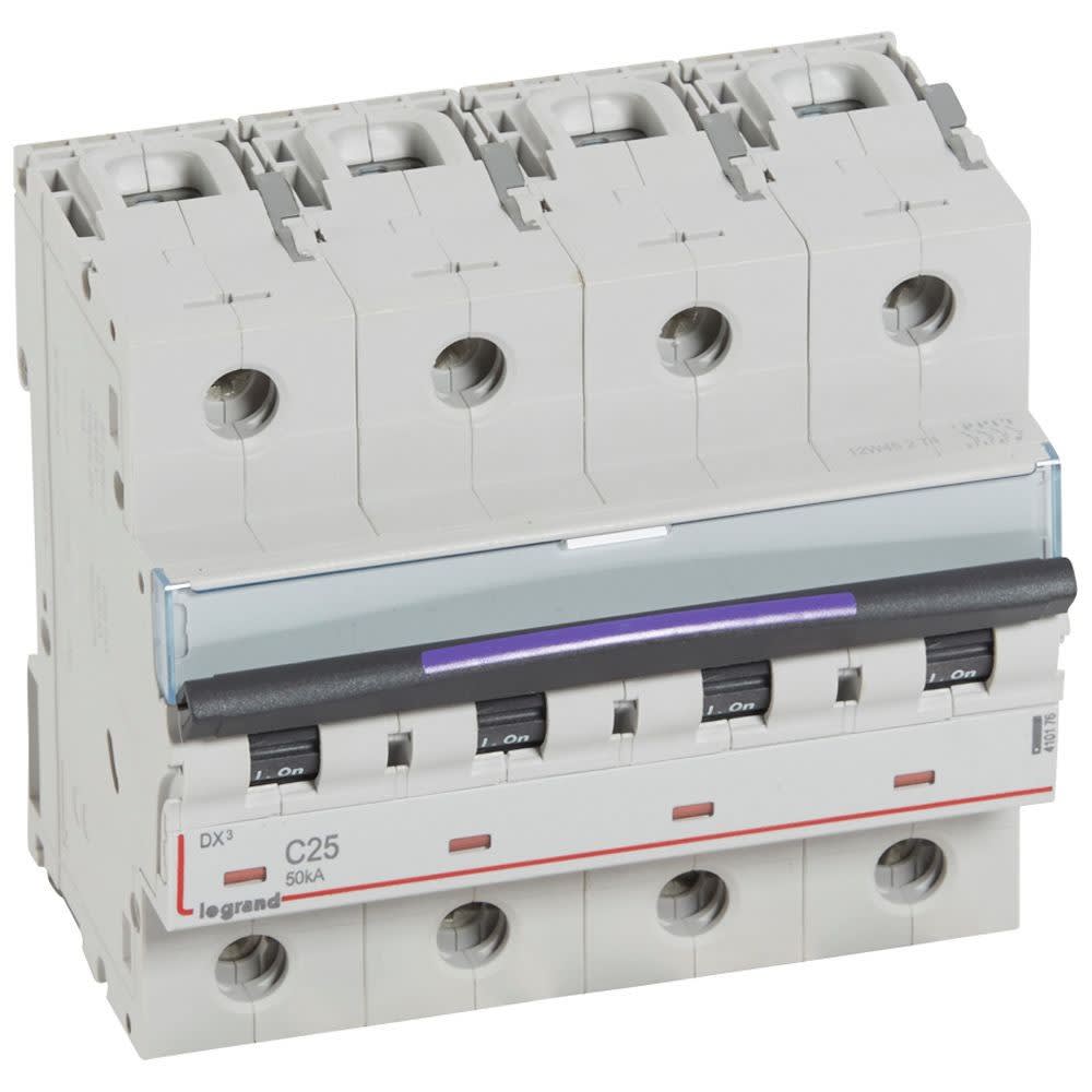 Legrand - Disj. DX3 50kA arrivée haute, départ bas à vis 4P 400V~ - 25A courbe C 6 modules