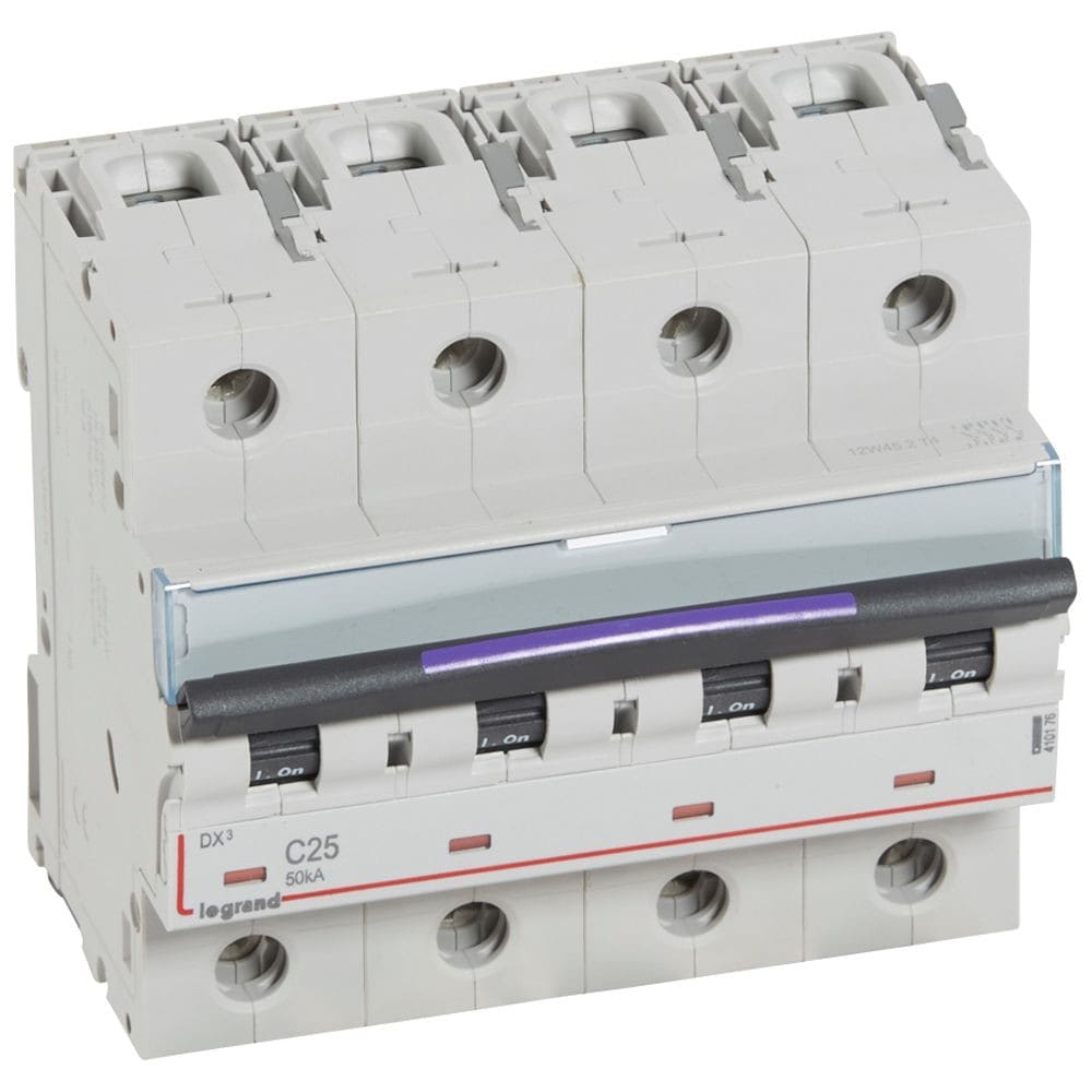 Legrand - Disj. DX3 50kA arrivée haute, départ bas à vis 4P 400V~ - 25A courbe C 6 modules