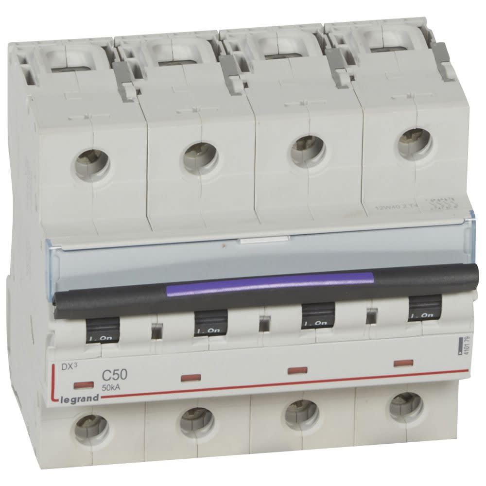 Legrand - Disj. DX3 50kA arrivée haute, départ bas à vis 4P 400V~ - 50A courbe C 6 modules