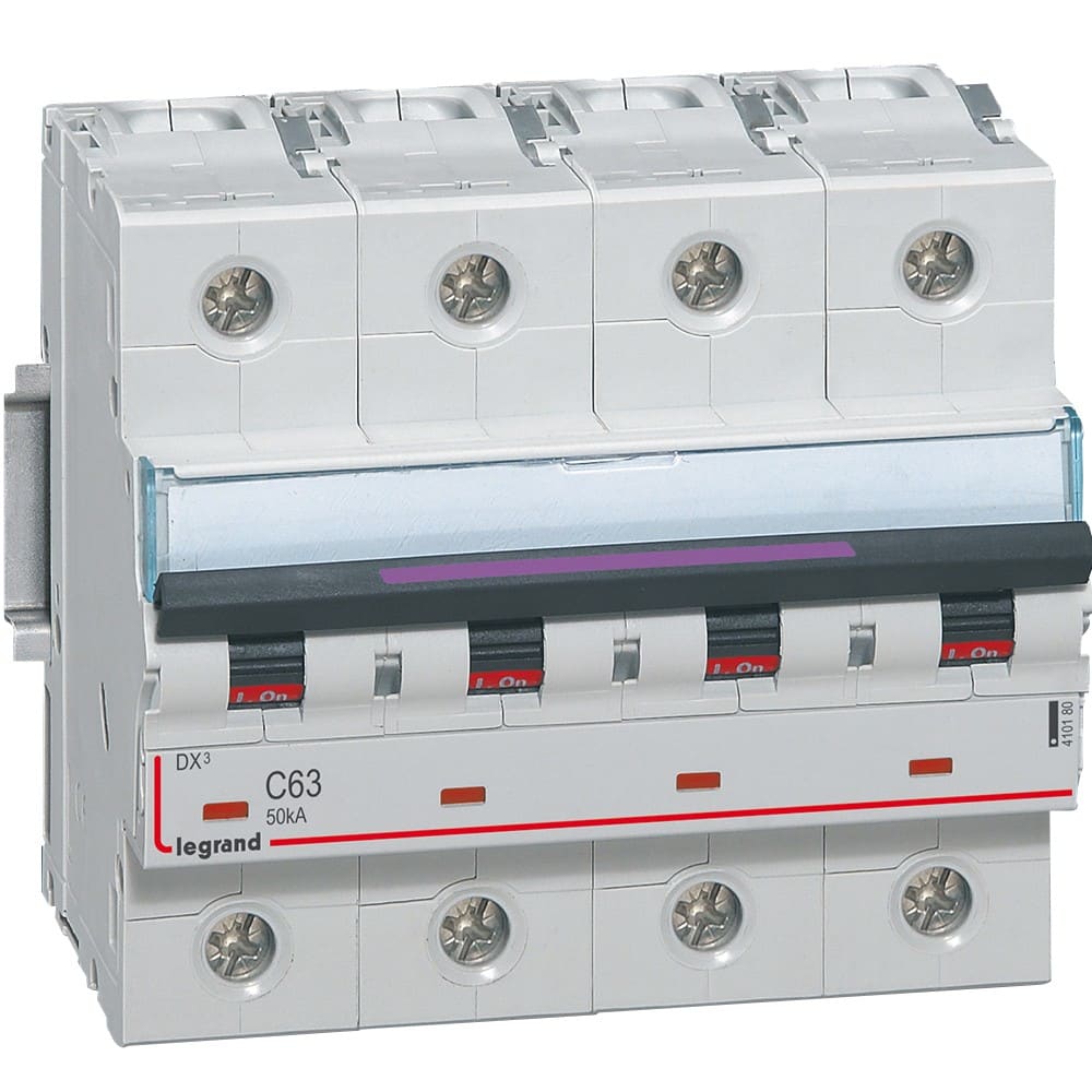 Legrand - Disjoncteur DX3 50kA arrivée haut/départ bas vis 4P 400V~ 63A courbe C 6 modules
