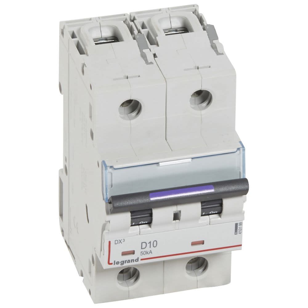 Legrand - Disjoncteur DX3 50kA arrivée haute/départ bas vis 2P 10A - courbe D - 3 mod