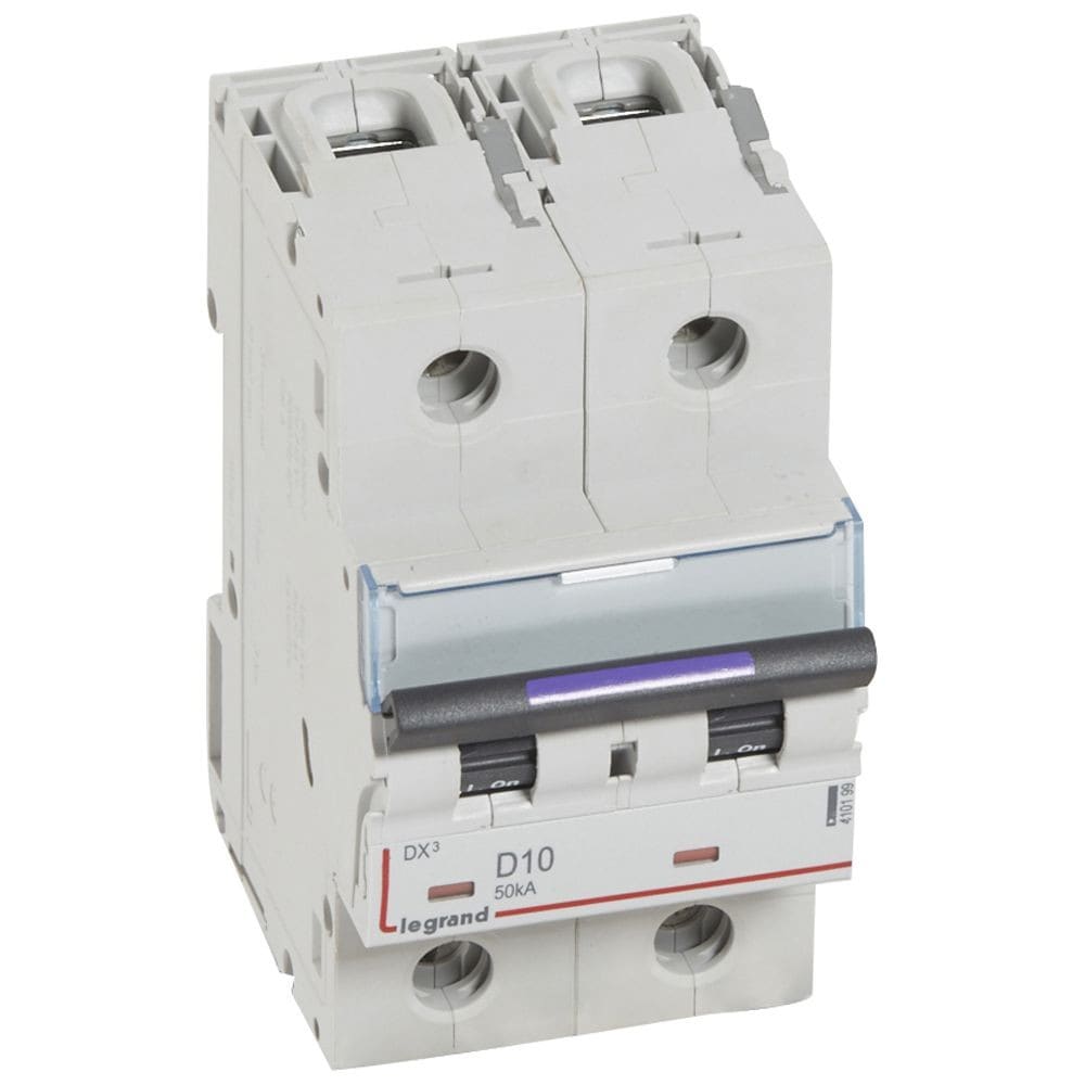 Legrand - Disjoncteur DX3 50kA arrivée haute/départ bas vis 2P 10A - courbe D - 3 mod
