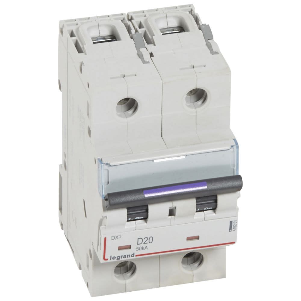 Legrand - Disjoncteur DX3 50kA arrivée haute/départ bas vis 2P 20A - courbe D - 3 mod
