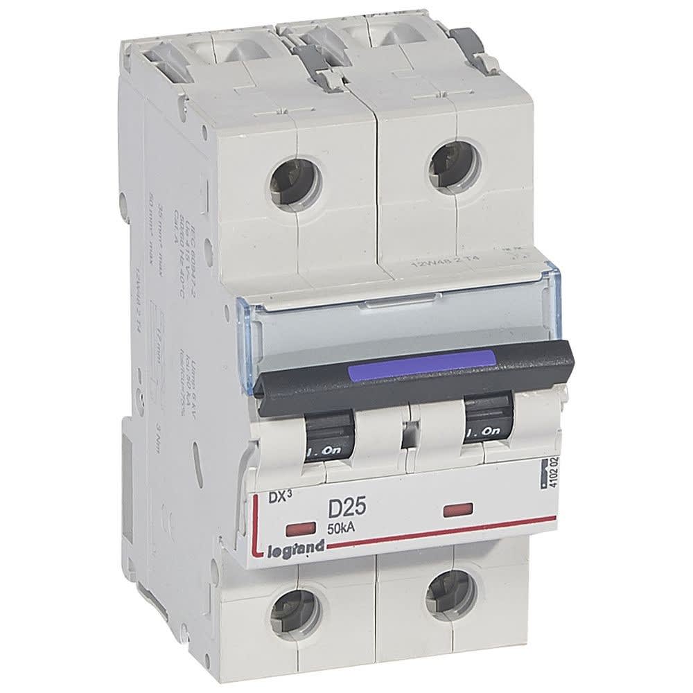 Legrand - Disjoncteur DX3 50kA arrivée haute/départ bas vis 2P 25A - courbe D - 3 mod