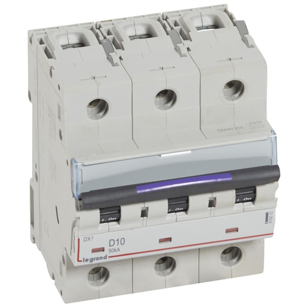 Legrand - Disjoncteur DX3 50kA arrivée haute/départ bas vis 3P 10A - courbe D - 4,5 mod