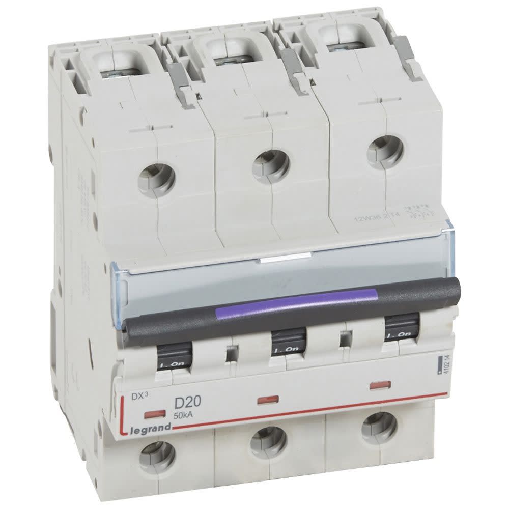 Legrand - Disjoncteur DX3 50kA arrivée haute/départ bas vis 3P 20A - courbe D - 4,5 mod