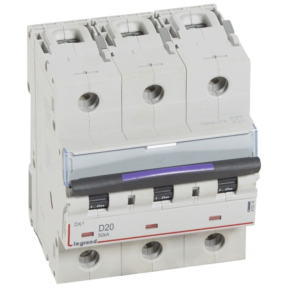 Legrand - Disjoncteur DX3 50kA arrivée haute/départ bas vis 3P 20A - courbe D - 4,5 mod