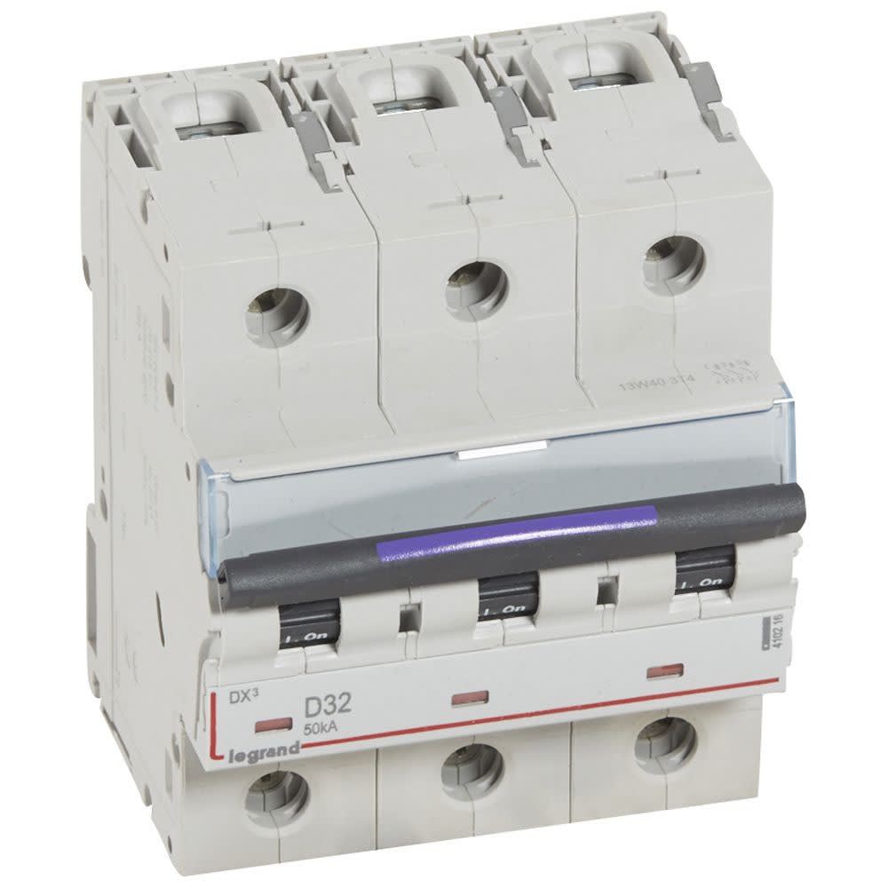 Legrand - Disjoncteur DX3 50kA arrivée haute/départ bas vis 3P 32A - courbe D - 4,5 mod