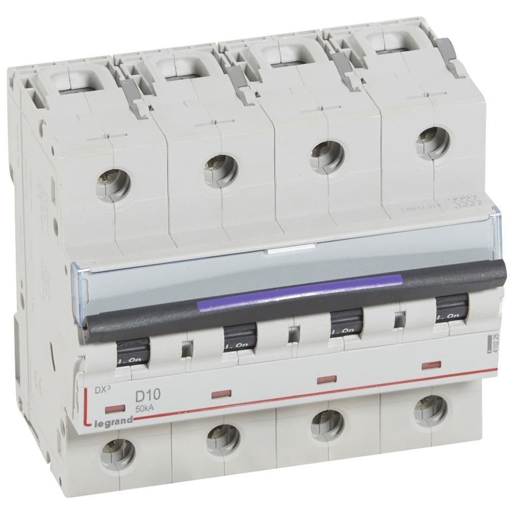 Legrand - Disjoncteur DX3 50kA arrivée haute/départ bas vis 4P 10A - courbe D - 6 mod