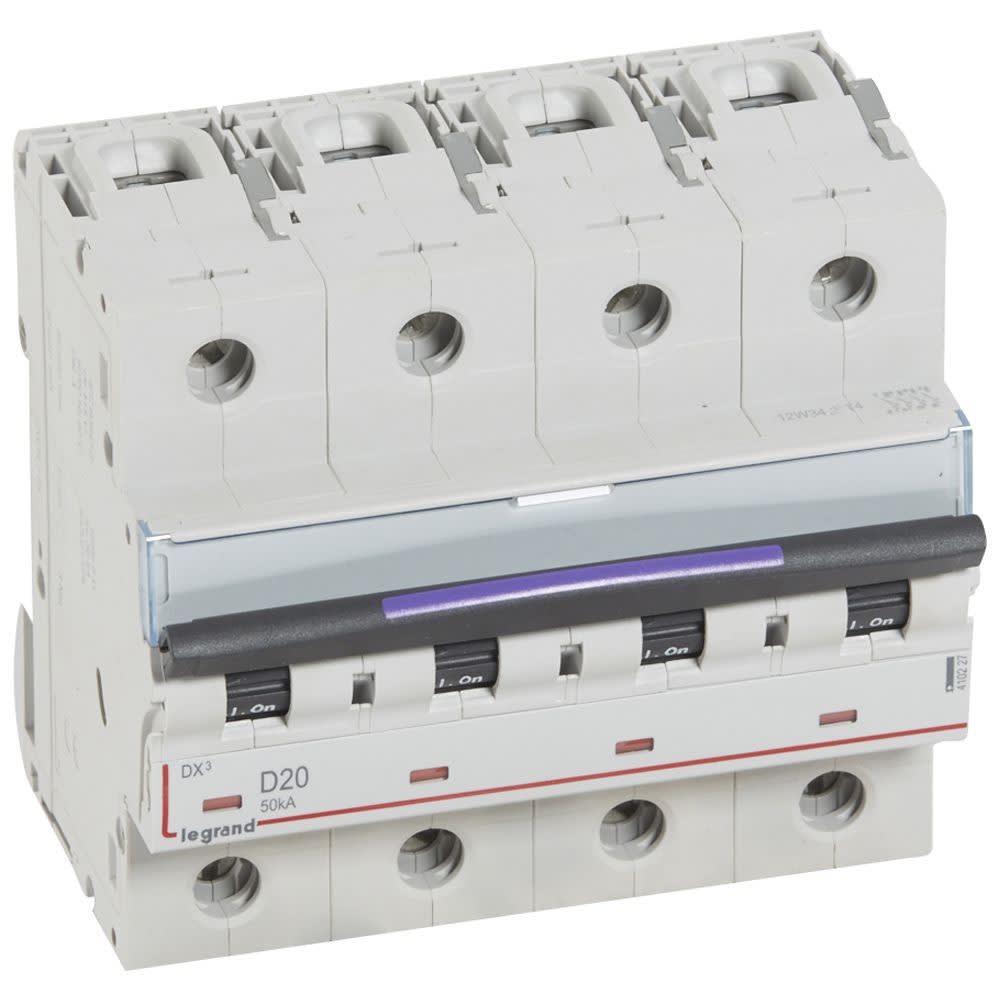 Legrand - Disjoncteur DX3 50kA arrivée haute/départ bas vis 4P 20A - courbe D - 6 mod