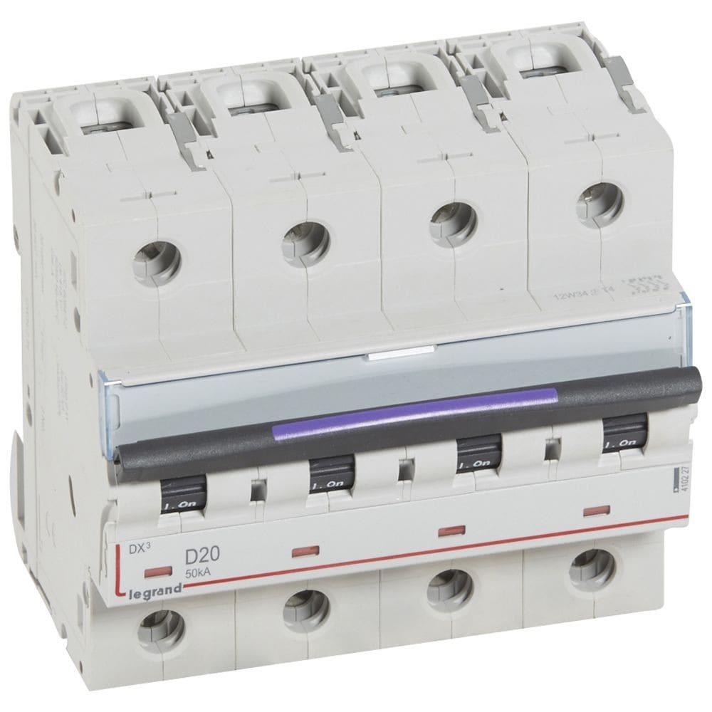 Legrand - Disjoncteur DX3 50kA arrivée haute/départ bas vis 4P 20A - courbe D - 6 mod