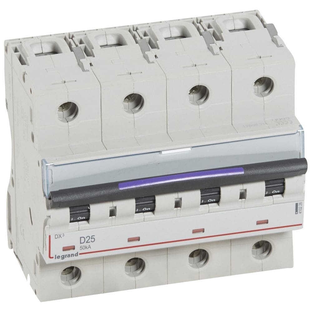 Legrand - Disjoncteur DX3 50kA arrivée haute/départ bas vis 4P 25A - courbe D - 6 mod