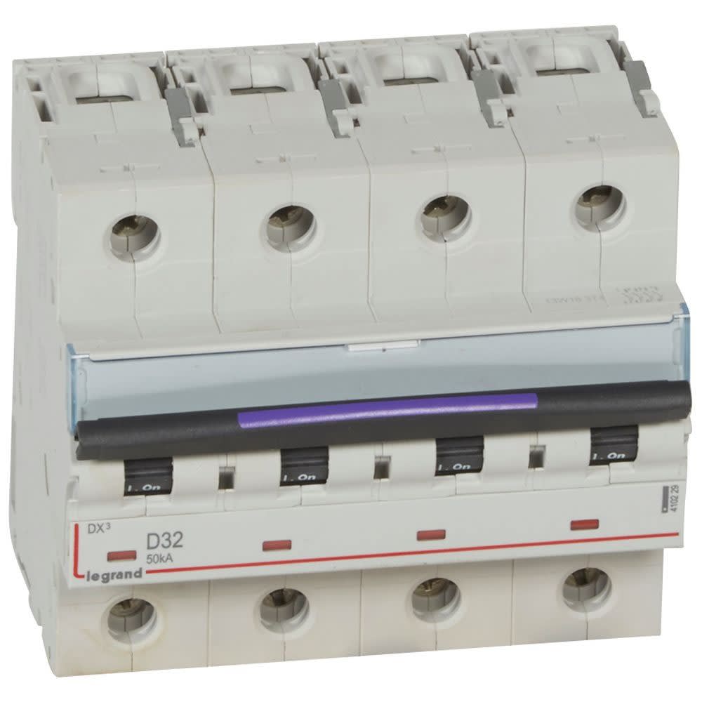 Legrand - Disjoncteur DX3 50kA arrivée haute/départ bas vis 4P 32A - courbe D - 6 mod