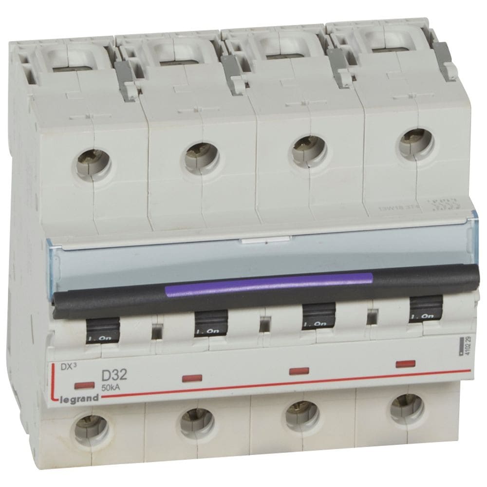 Legrand - Disjoncteur DX3 50kA arrivée haute/départ bas vis 4P 32A - courbe D - 6 mod