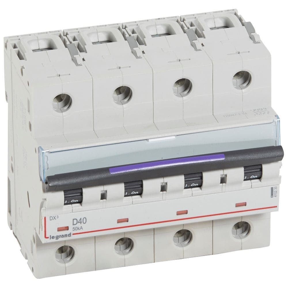Legrand - Disjoncteur DX3 50kA arrivée haute/départ bas vis 4P 40A - courbe D - 6 mod