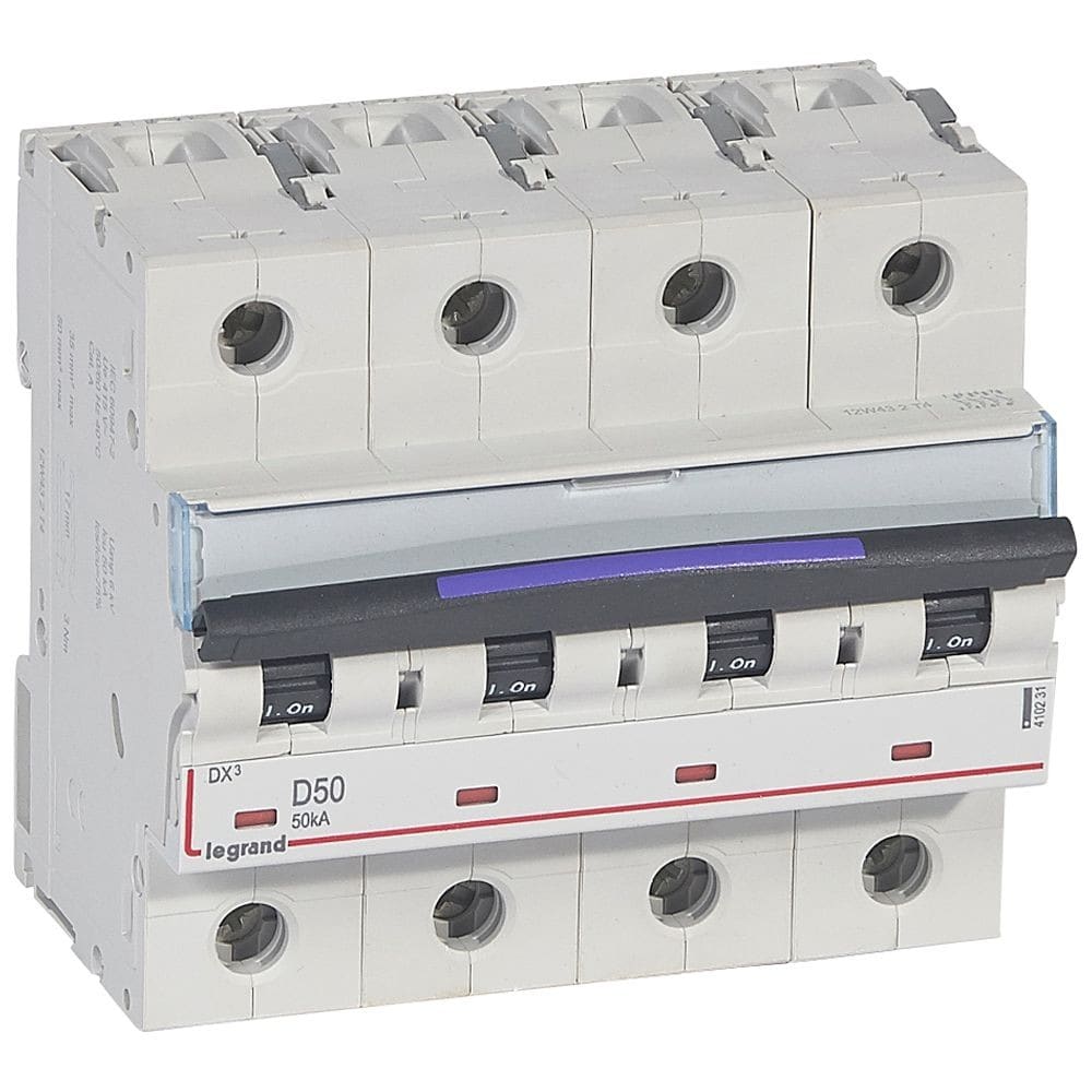 Legrand - Disjoncteur DX3 50kA arrivée haute/départ bas vis 4P 50A - courbe D - 6 mod