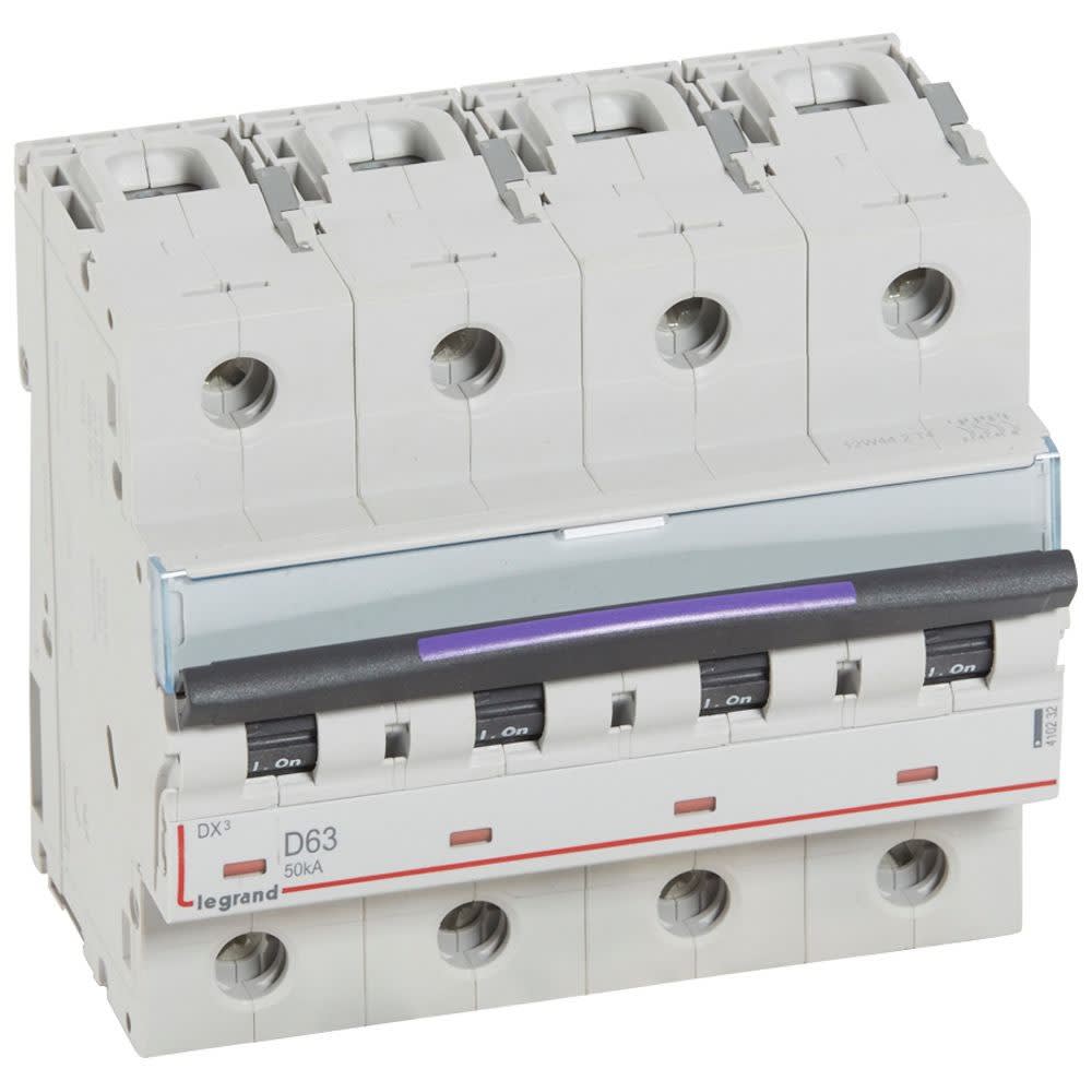 Legrand - Disjoncteur DX3 50kA arrivée haute/départ bas vis 4P 63A - courbe D - 6 mod