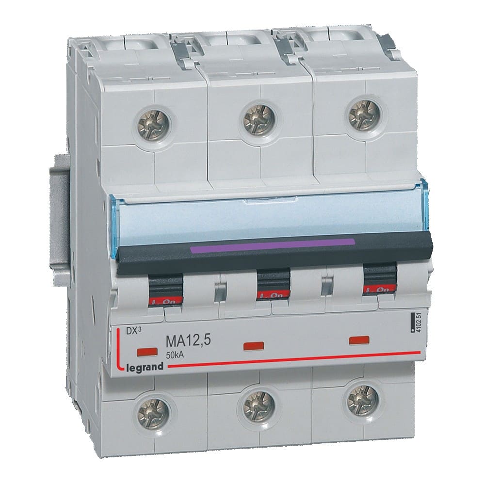 Legrand - Disjoncteur magnétique seul DX3-M - vis/vis - 3P 400V~ - 12,5A - 50KA - 4,5 mod