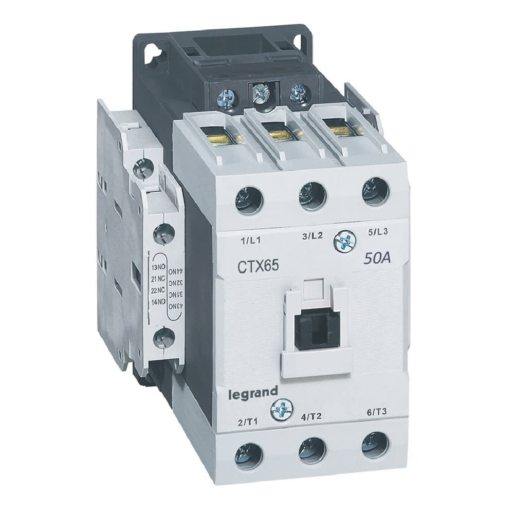 Legrand - Contacteur de puissance CTX3 65 - 3P - 50A - bornes à cage - 2NO+2NF - 24V=