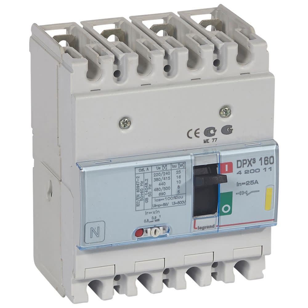 Legrand - Disjoncteur magnétothermique DPX3160 pouvoir de coupure 16kA 400V~ - 4P - 25A