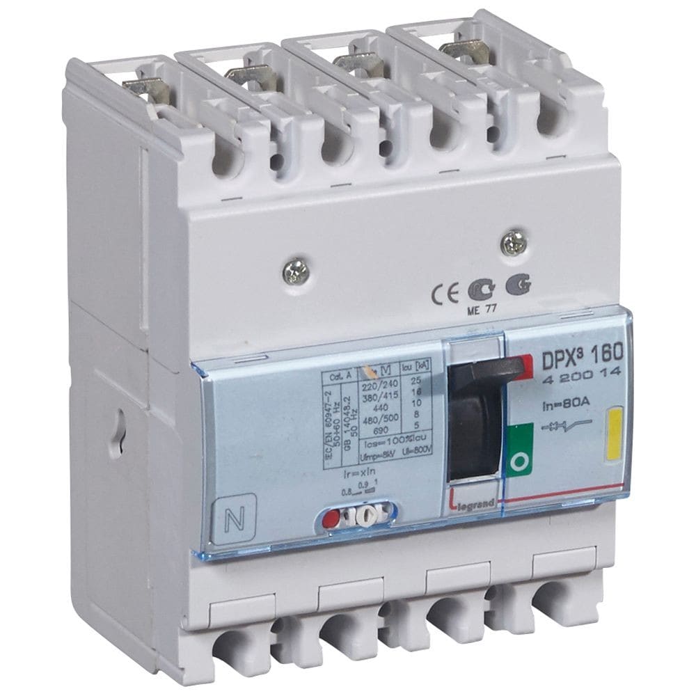 Legrand - Disjoncteur magnétothermique DPX3160 pouvoir de coupure 16kA 400V~ - 4P - 80A