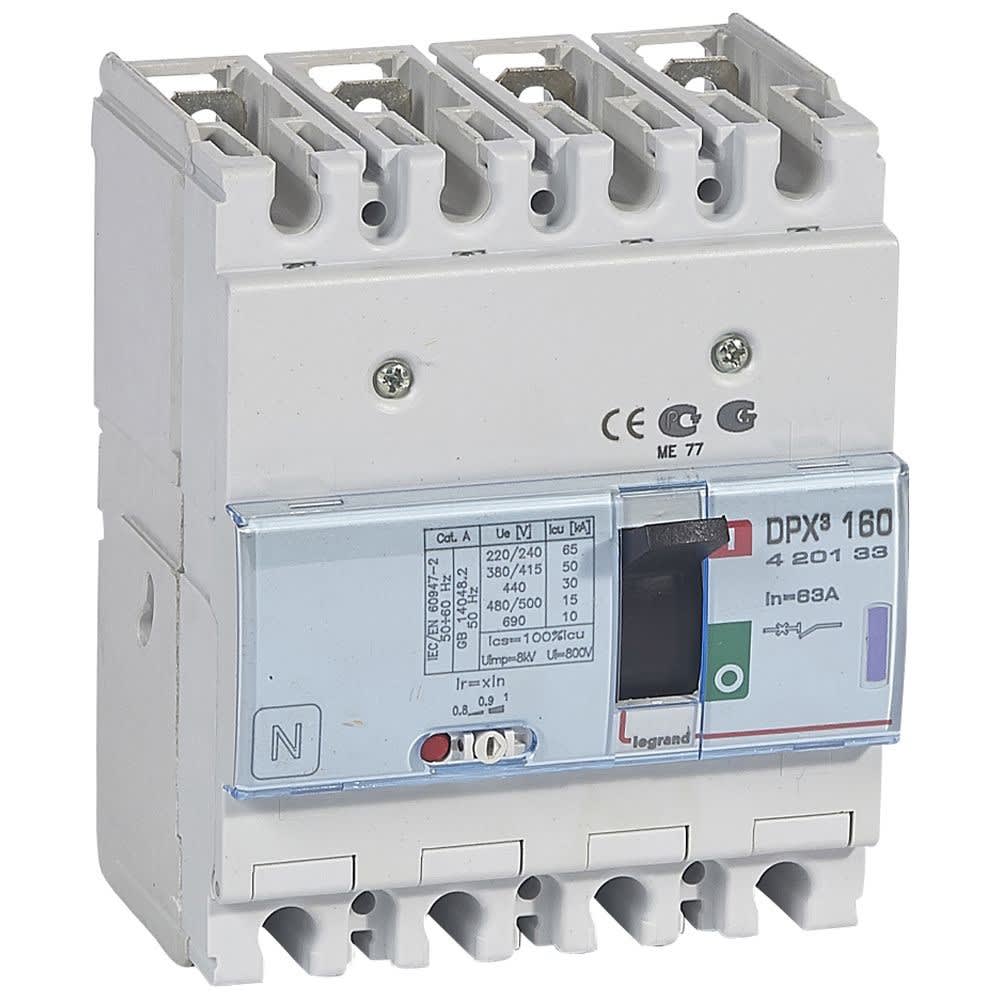 Legrand - Disjoncteur magnétothermique DPX3160 pouvoir de coupure 50kA 400V~ - 4P - 63A