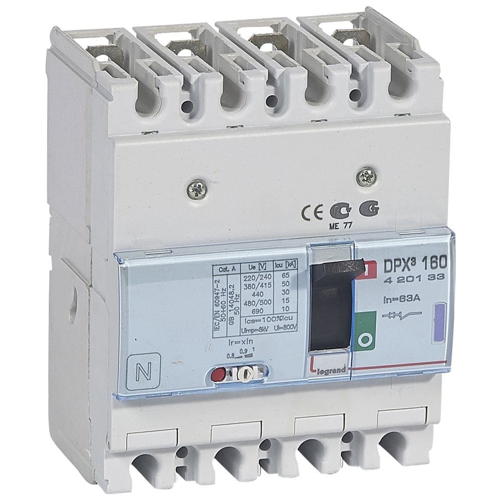 Legrand - Disjoncteur magnétothermique DPX3160 pouvoir de coupure 50kA 400V~ - 4P - 63A